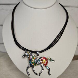 Fashion Enamel multicolor Horse Necklace and matching Earrings